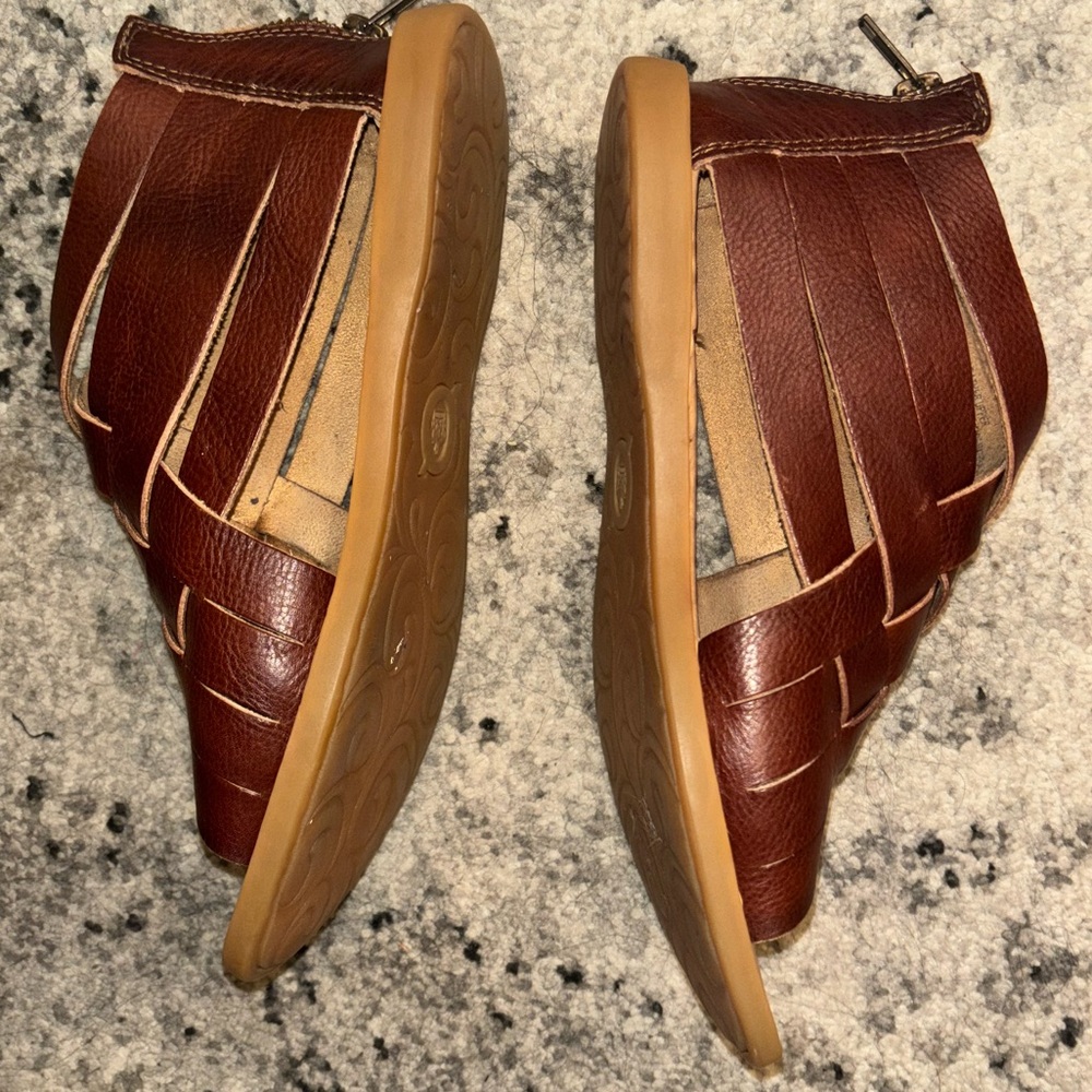Born Iwa Woven Brown Leather ankle length Sandals size 7 - Picture 8 of 13